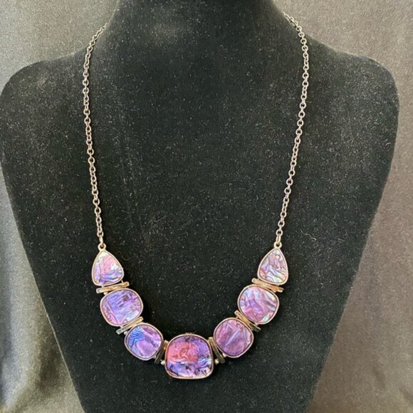 Purple Abalone Shell Necklace & Stretch Bracelet Set - Picture 2 of 10